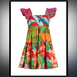 FARM Rio Pink and Orange Ruffled Sundress